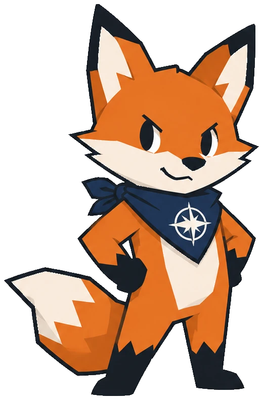 The Career Compass fox — hero pose with compass-rose bandana
